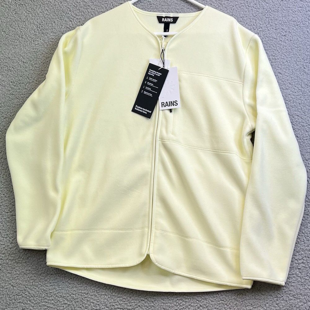 Rains Womens Fleece Jacket Sz Large Yellow Straw Full Zip Pockets NEW‎